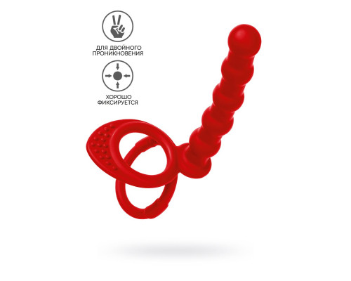 Красная насадка на пенис для двойного проникновения - 19,5 см.