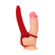 Красная насадка на пенис для двойного проникновения Black Red - 16,5 см.