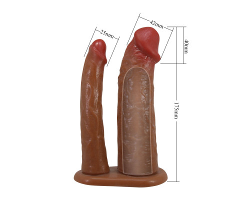 Реалистичная полая насадка на член для двойного проникновения Yairon - 17,5 см.