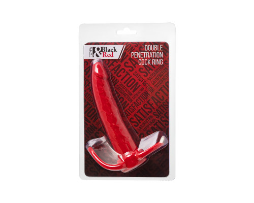 Красная насадка на пенис для двойного проникновения Black Red - 16,5 см.