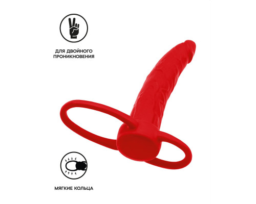 Красная насадка на пенис для двойного проникновения Black Red - 16,5 см.