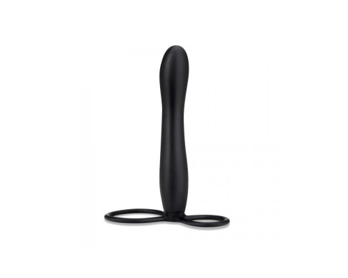 Черная насадка на пенис для двойной стимуляции Mojo BlackJack - 15 см.