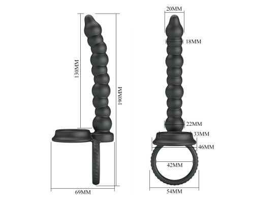 Черная насадка на пенис для двойного проникновения Dillion