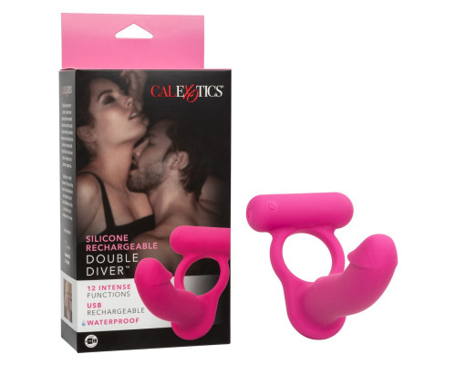 Розовая насадка для двойного проникновения Silicone Rechargeable Double Diver