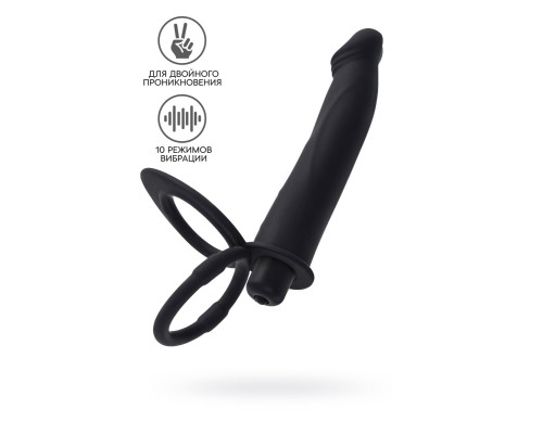 Черная насадка на пенис для двойного проникновения - 19 см.