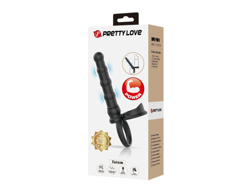 Черная насадка на член для двойного проникновения Tatum с вибрацией