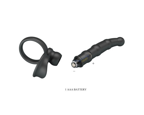 Черная насадка на член для двойного проникновения Tatum с вибрацией