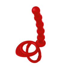 Красная насадка на пенис для двойного проникновения - 19,5 см.