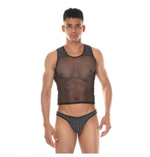 Мужской комплект: короткая майка и трусы-тонги в полоску