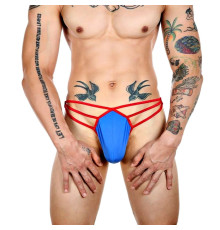 Синие сексуальные трусы-стринги на тонких красных бретелях