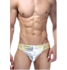 Блестящие серебристо-золотистые трусики-тонги