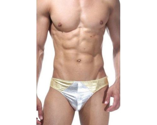 Блестящие серебристо-золотистые трусики-тонги