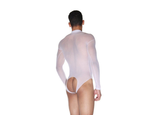 Белое полупрозрачное мужское боди с длинным рукавом