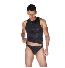 Мужской комплект из гладкой черной тянущейся ткани: майка и трусы