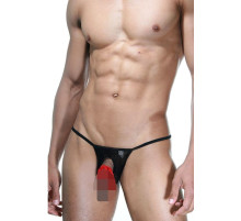 Черные мужские стринги с красной накладкой на интимную зону