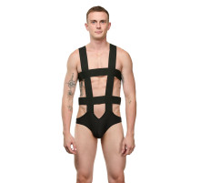 Мужское черное боди с широкими эластичными ремешками