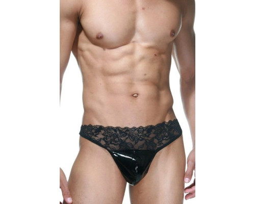 Черные трусы-танга на кружевном поясе