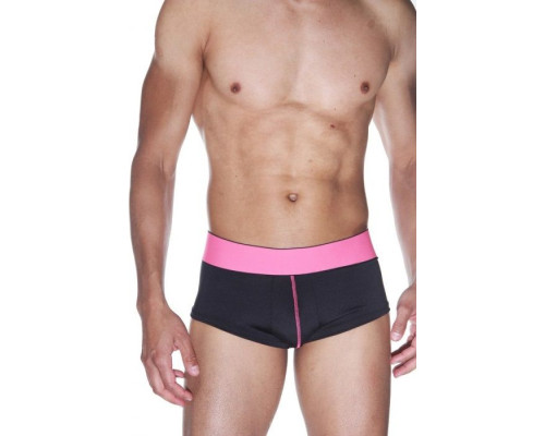 Черные трусы-хипсы на широком розовом поясе