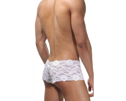 Белые мужские трусы-хипсы из кружевной ткани