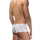 Белые мужские трусы-хипсы из кружевной ткани