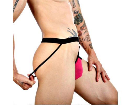 Розовые сексуальные трусы-джоки на тонких черных ремешках