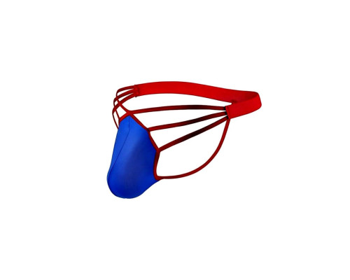Синие сексуальные трусы-стринги на тонких красных бретелях