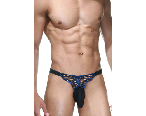 Мужские стринги из мягкой ткани с украшением в виде бабочки