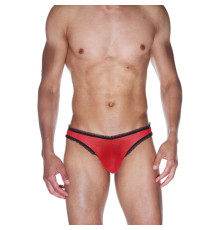 Мужские красные трусы-бразилиана с черной рюшевой отделкой