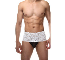 Мужские бело-черные трусы с пикантной шнуровкой