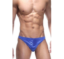 Синие трусы-тонги с застежкой сбоку и сатиновым блеском