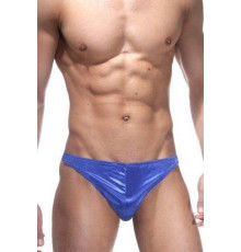 Синие трусы-тонги с застежкой сбоку и сатиновым блеском