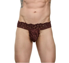Мужские коричневые кружевные трусы-тонги