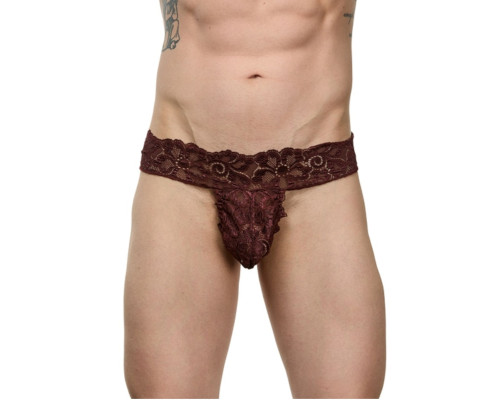 Мужские коричневые кружевные трусы-тонги