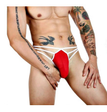 Красные сексуальные трусы-стринги на тонких белых бретелях