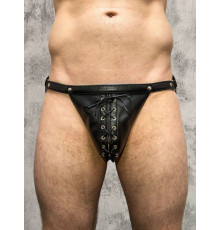 Кожаные мужские трусы-джоки со шнуровкой