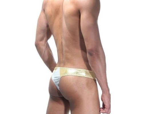 Блестящие серебристо-золотистые трусики-тонги