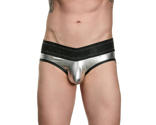 Мужские блестящие серебристо-черные трусы-джоки