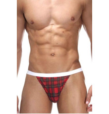 Мужские трусы-тонги в клеточку с контрастным поясом