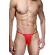 Красные мужские трусы-стринги с кружевом