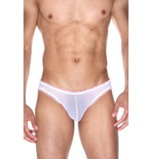 Мужские полупрозрачные трусы-бразилиана с рюшевой отделкой