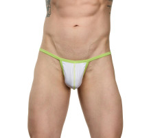 Белые мужские трусы-стринги с зеленой резинкой