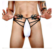 Белые сексуальные трусы-стринги на тонких черных бретелях