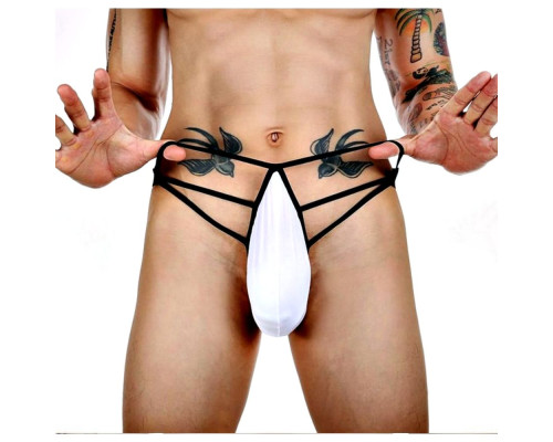 Белые сексуальные трусы-стринги на тонких черных бретелях