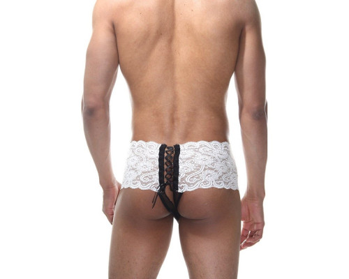 Мужские бело-черные трусы с пикантной шнуровкой