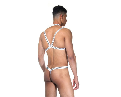 Белое мужское боди из широких резинок