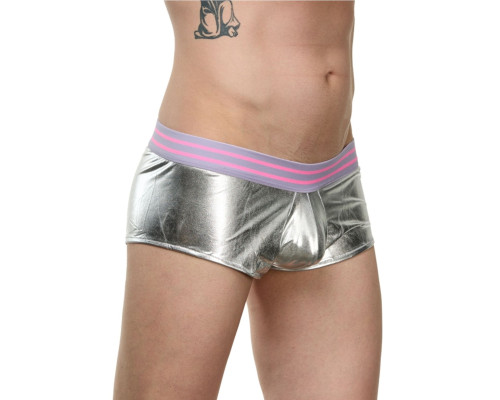 Мужские серебристые трусы-боксеры с широкой резинкой в полоску