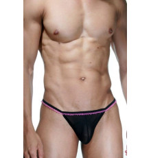 Черные трусы-стринги с розовой рюшей