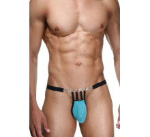Черно-голубые трусы-стринги с серебристыми кольцами