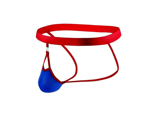 Синие сексуальные трусы-джоки на тонких красных ремешках