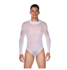 Белое полупрозрачное мужское боди с длинным рукавом